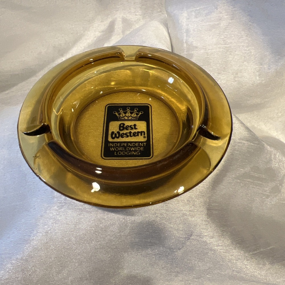 Best Western Ashtray Worldwide Lodging Dark Amber Glass Advertising 4" Round VTG